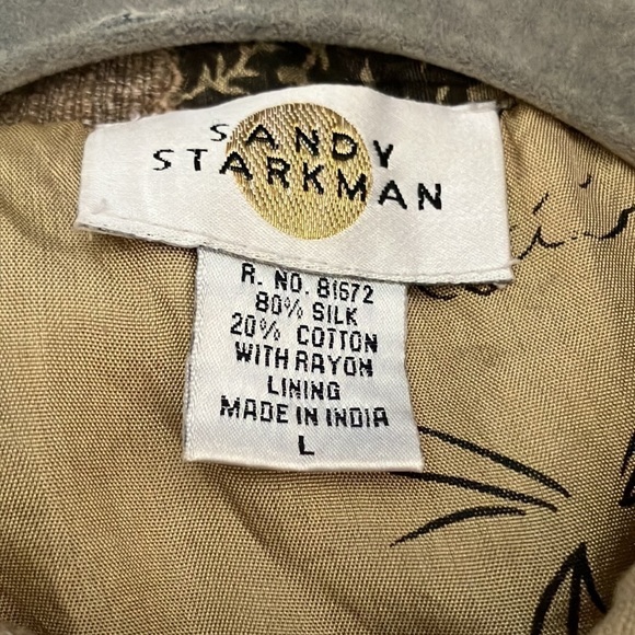 Sandy Starkman Silk Studded Jacket L Olive Green Vintage - Picture 3 of 13